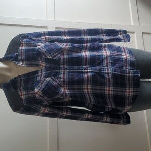 Express Boyfriend Western Flannel Plaid Sequins Button Down Shirt Women Size M